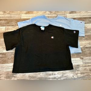 Set of 2 Like New Champion Crop Tee, Blue and Black Croppes T-Shirts, Size Large
